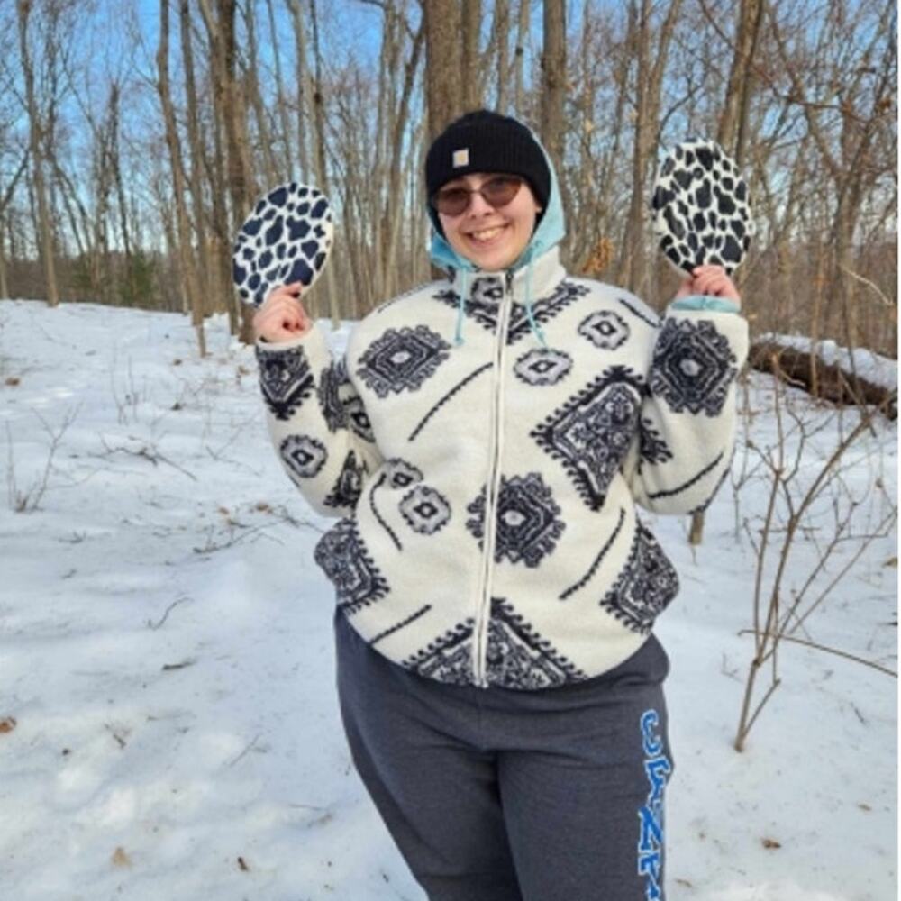 Old Navy Sherpa Fleece Jacket XXL Ivory Black Aztec Print Full Zip